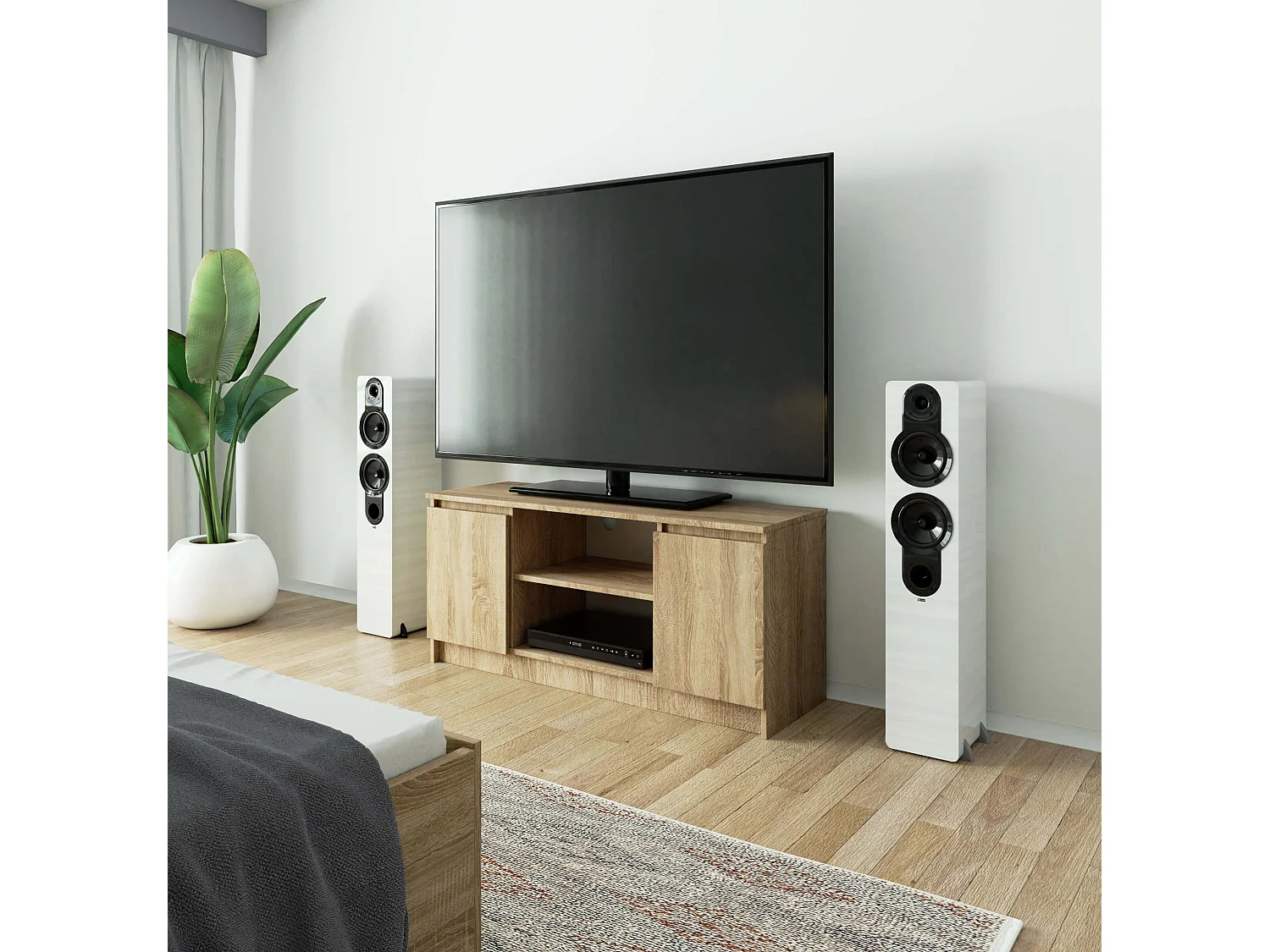 Meuble TV pour salon AKORD Chêne Sonoma 120 cm 2 portes façade Chêne Sonoma 2 étagères 120x40x55 cm