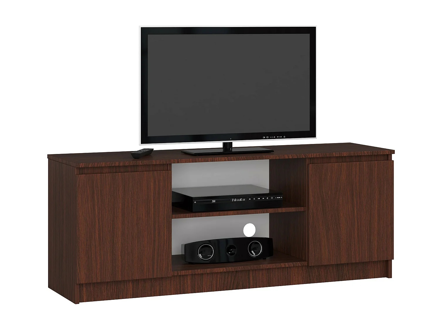 Meuble TV pour salon AKORD Wengé 140 cm 2 portes façade Wengé 2 étagères 140x40x55 cm