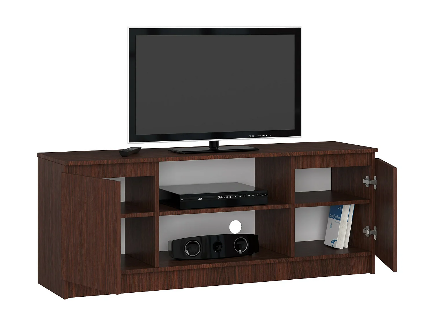 Meuble TV pour salon AKORD Wengé 140 cm 2 portes façade Wengé 2 étagères 140x40x55 cm