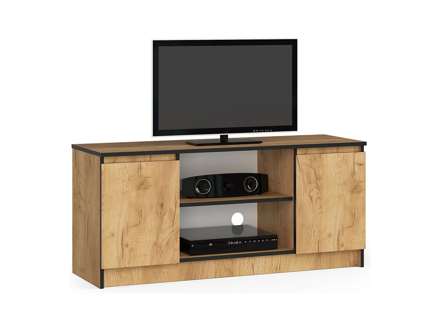 Meuble TV pour salon AKORD Chêne Craft 120 cm 2 portes façade Chêne Craft 2 étagères 120x40x55 cm