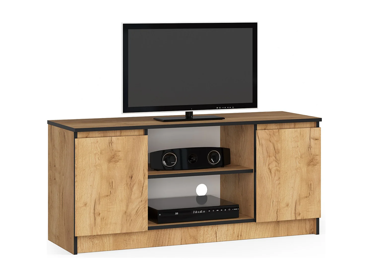 Meuble TV pour salon AKORD Chêne Craft 120 cm 2 portes façade Chêne Craft 2 étagères 120x40x55 cm