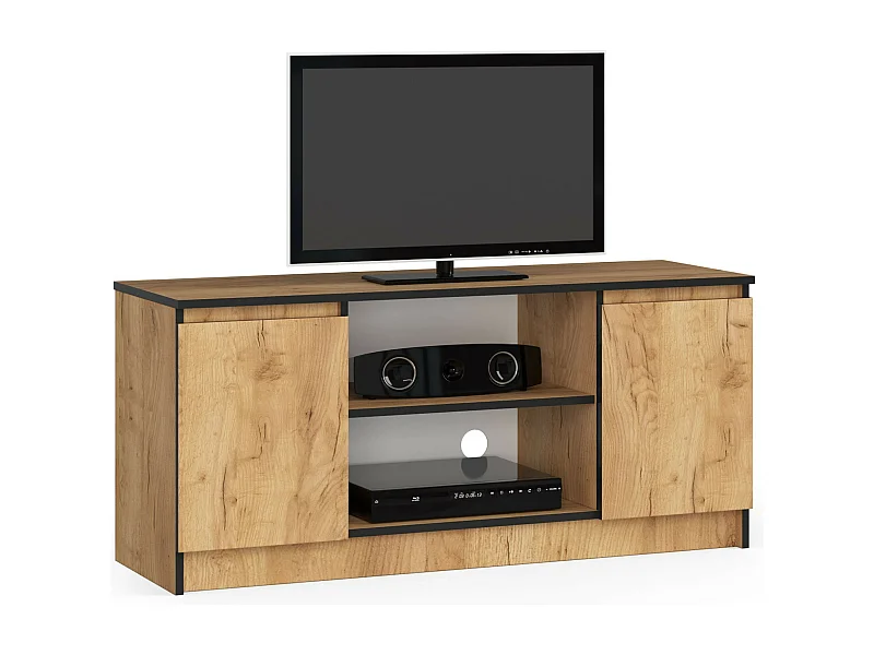 Meuble TV pour salon AKORD Chêne Craft 120 cm 2 portes façade Chêne Craft 2 étagères 120x40x55 cm