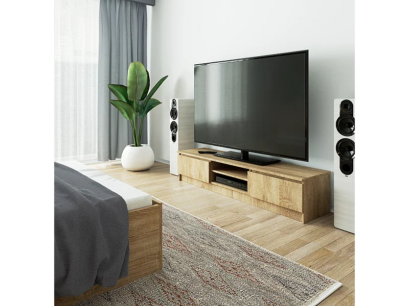 Meuble TV pour salon AKORD Chêne Sonoma 160 cm 2 portes façade Chêne Sonoma 2 étagères 160x40x33 cm