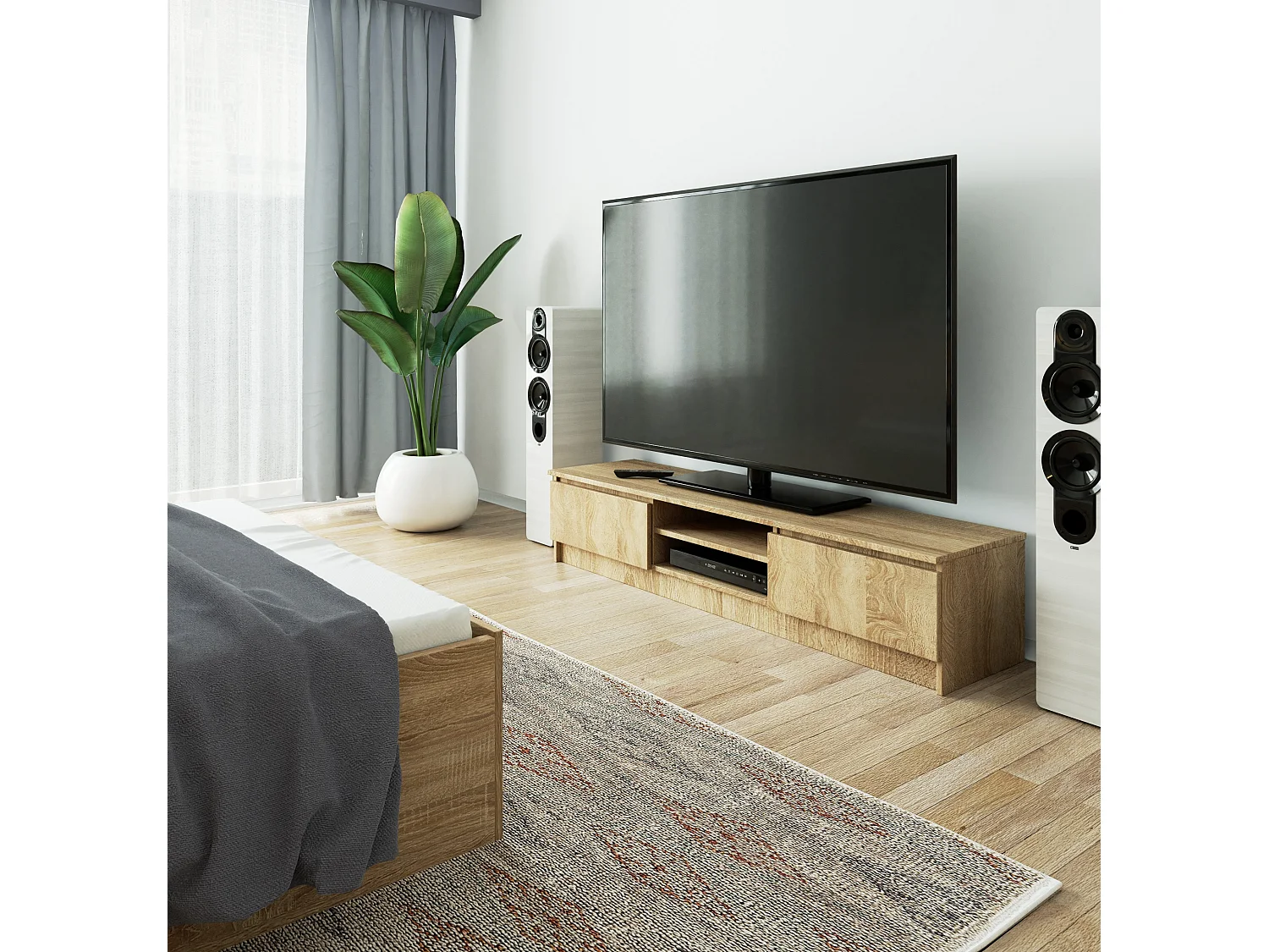 Szafka RTV AKORD Dąb Sonoma 160 cm 2 drzwi kolor Dąb Sonoma mat 2 półki 160x40x33 cm