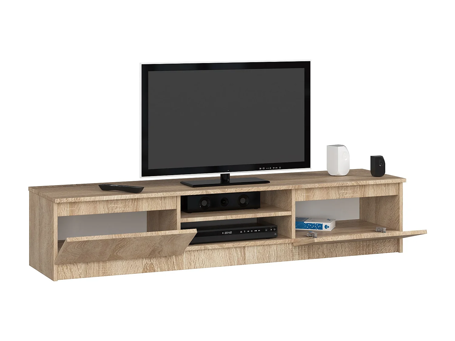 Meuble TV pour salon AKORD Chêne Sonoma 160 cm 2 portes façade Chêne Sonoma 2 étagères 160x40x33 cm