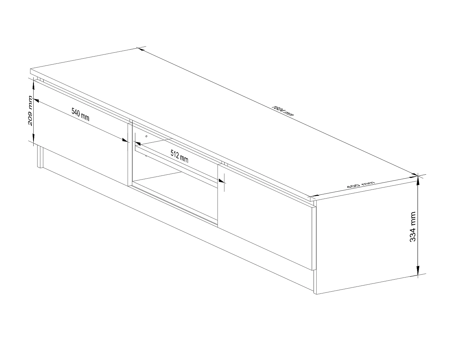 Meuble TV pour salon AKORD Chêne Sonoma 160 cm 2 portes façade Chêne Sonoma 2 étagères 160x40x33 cm