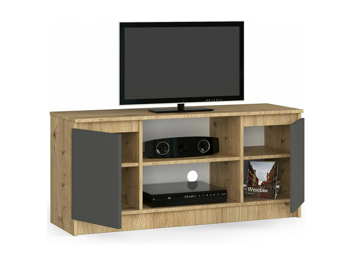 TV Meubel K120 2D 1P - Staand - 120x55x40cm - Dąb Artisan & Grijs Mat - Zelfmontage