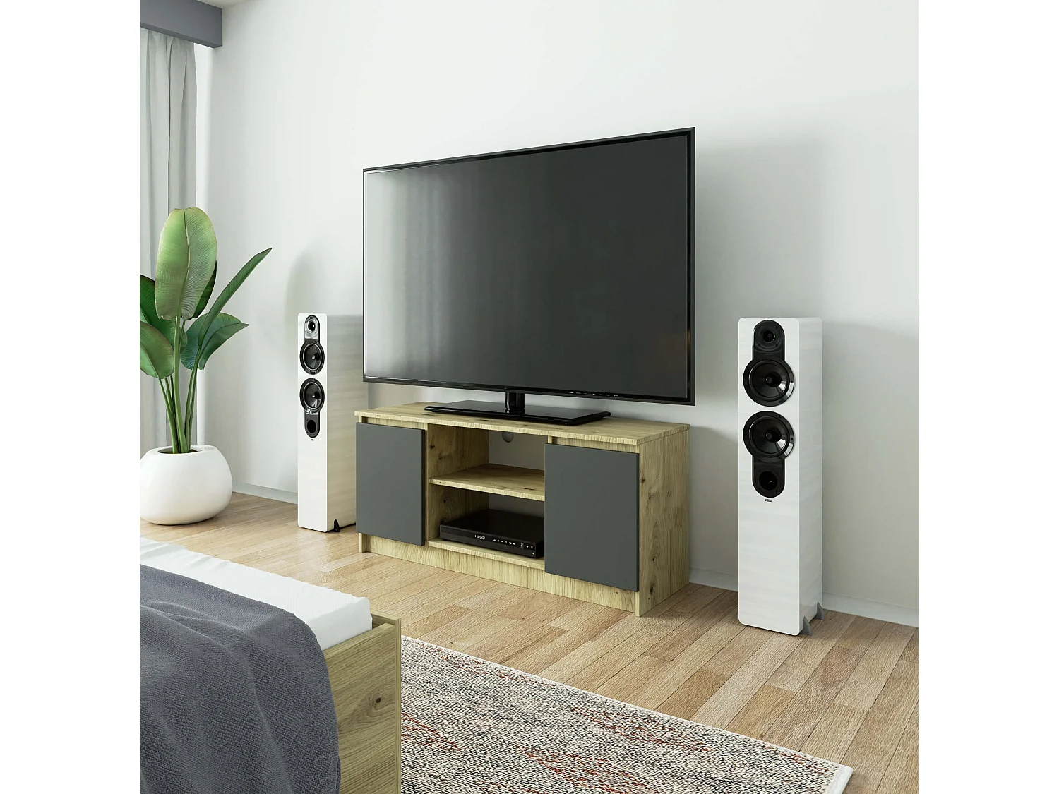 TV Meubel K120 2D 1P - Staand - 120x55x40cm - Dąb Artisan & Grijs Mat - Zelfmontage