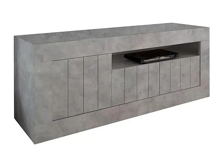 Meuble TV 3 portes battantes en bois, coloris béton, collection URBAN
