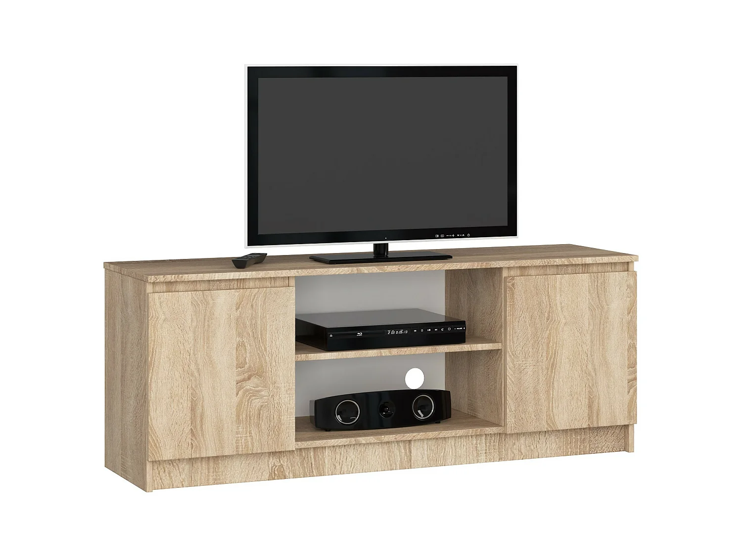 Meuble TV pour salon AKORD Chêne Sonoma 140 cm 2 portes façade Chêne Sonoma 2 étagères 140x40x55 cm