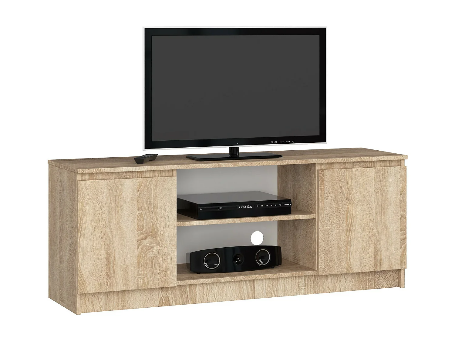 Meuble TV pour salon AKORD Chêne Sonoma 140 cm 2 portes façade Chêne Sonoma 2 étagères 140x40x55 cm