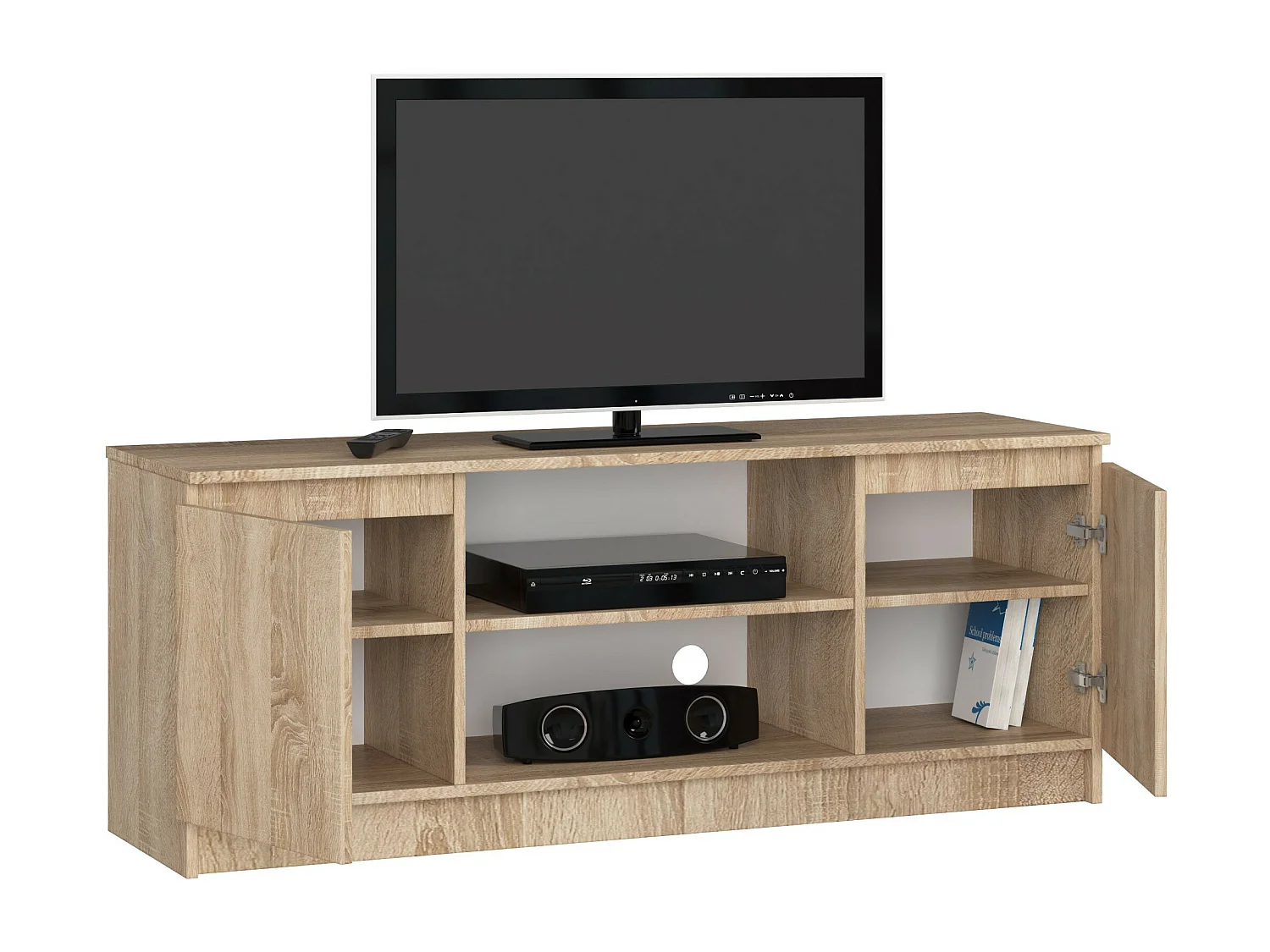 Meuble TV pour salon AKORD Chêne Sonoma 140 cm 2 portes façade Chêne Sonoma 2 étagères 140x40x55 cm