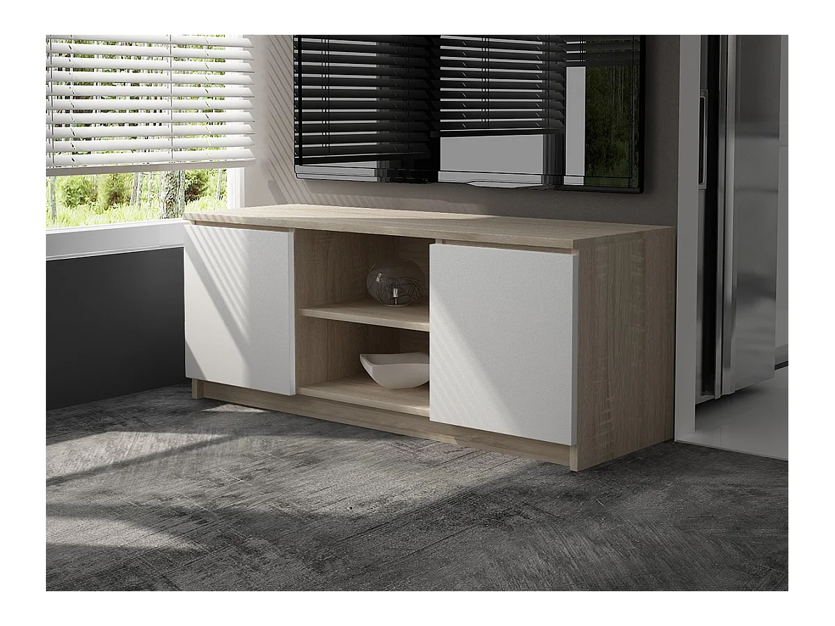 TV-Meubel Dąb Sonoma/Wit 120 cm met 2 Deuren en 1 Plank, Laminaat en ABS Rand, Mat Afwerking, Zelfmontage
