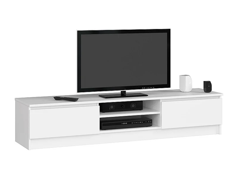 Witte Staande TV-Kast K160 - Moderne Media Kast met 2 Uitslaande Deuren en 2 Planken - 160cm Breed - Mat Wit Laminaat – Zelfmontage