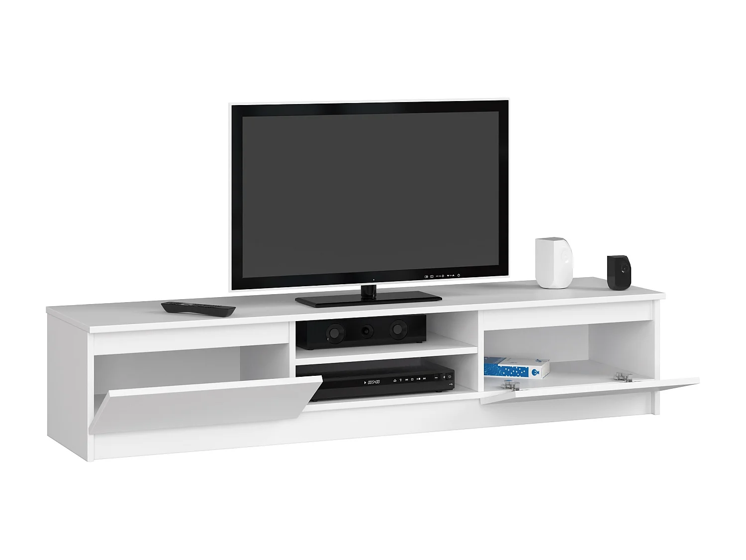 TV Schrank AKORD Fernsehkommode 160 cm Weiß 2 Türen 2 Ebenen B160 x H33 x T40 cm