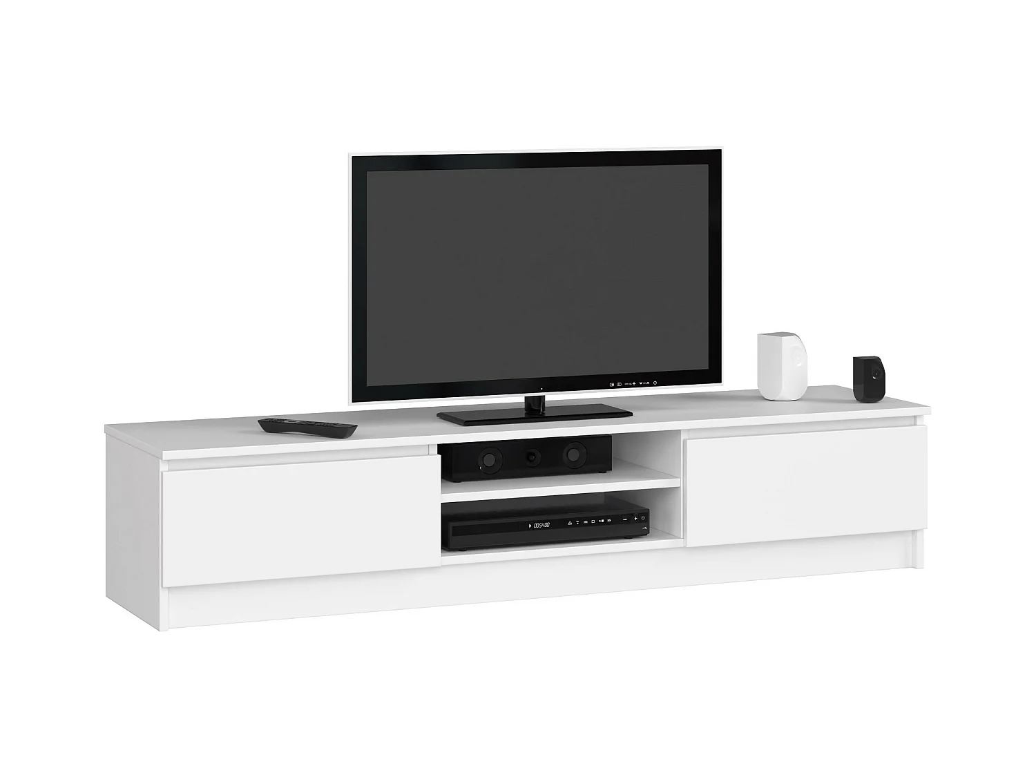 Meuble TV pour salon AKORD Blanc 160 cm 2 portes façade Blanche 2 étagères 160x40x33 cm