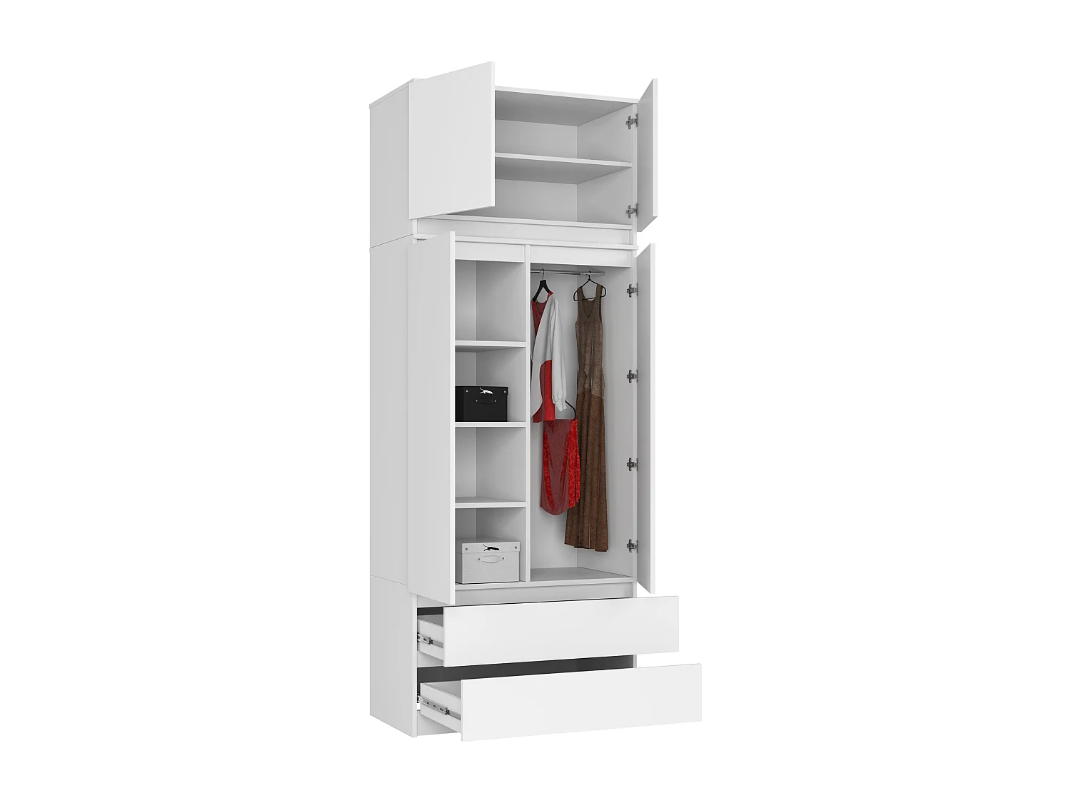 Szafa AKORD S90 z nadstawką Biała 90 cm 2 drzwi 2 szuflady kolor Biały mat 6 półek 90x51x234 cm