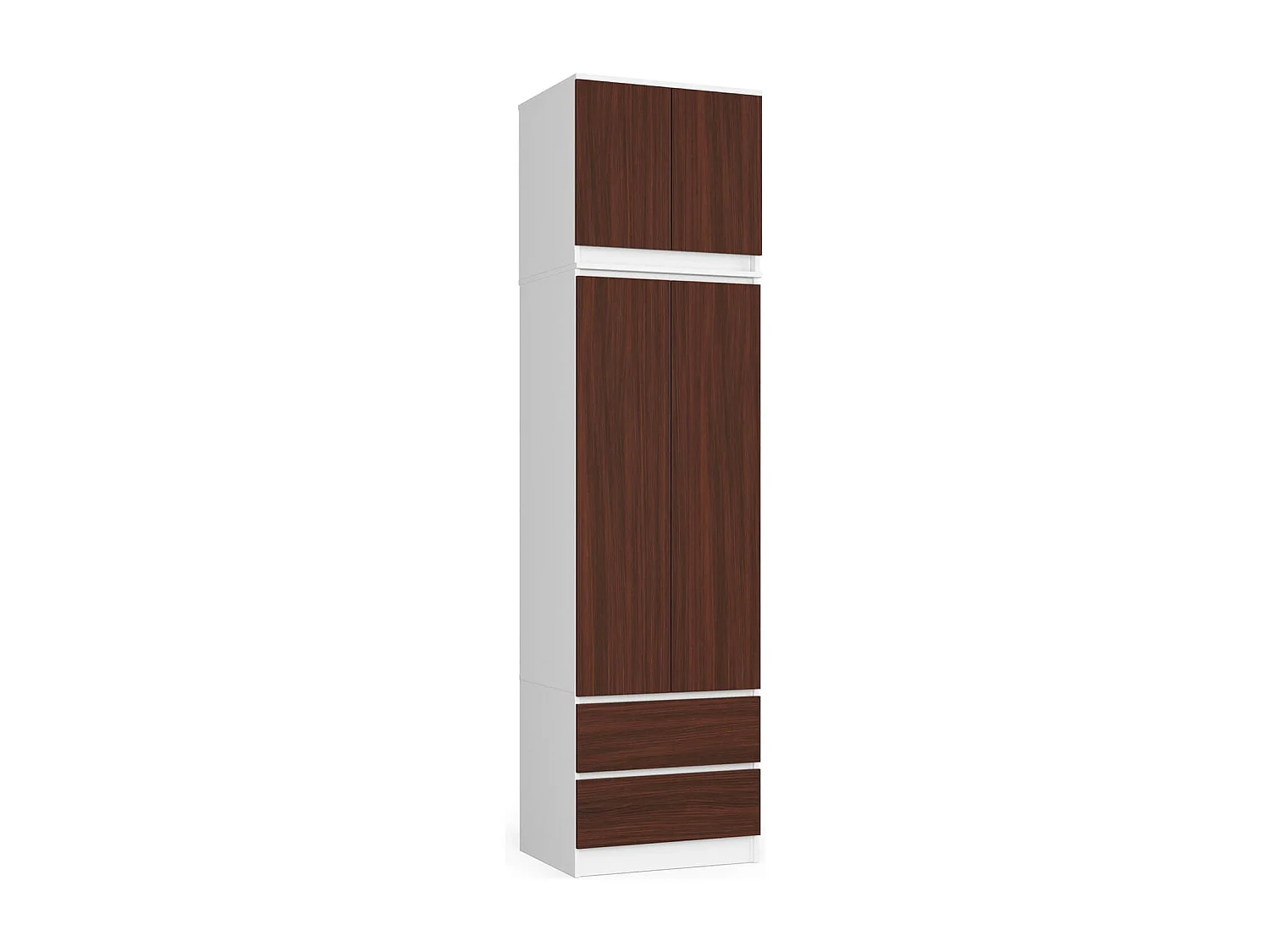 Armoire avec surmeuble AKORD STAR Blanche 60 cm 2 portes 2 tiroirs façade Wengé 3 étagères 60x51x234 cm