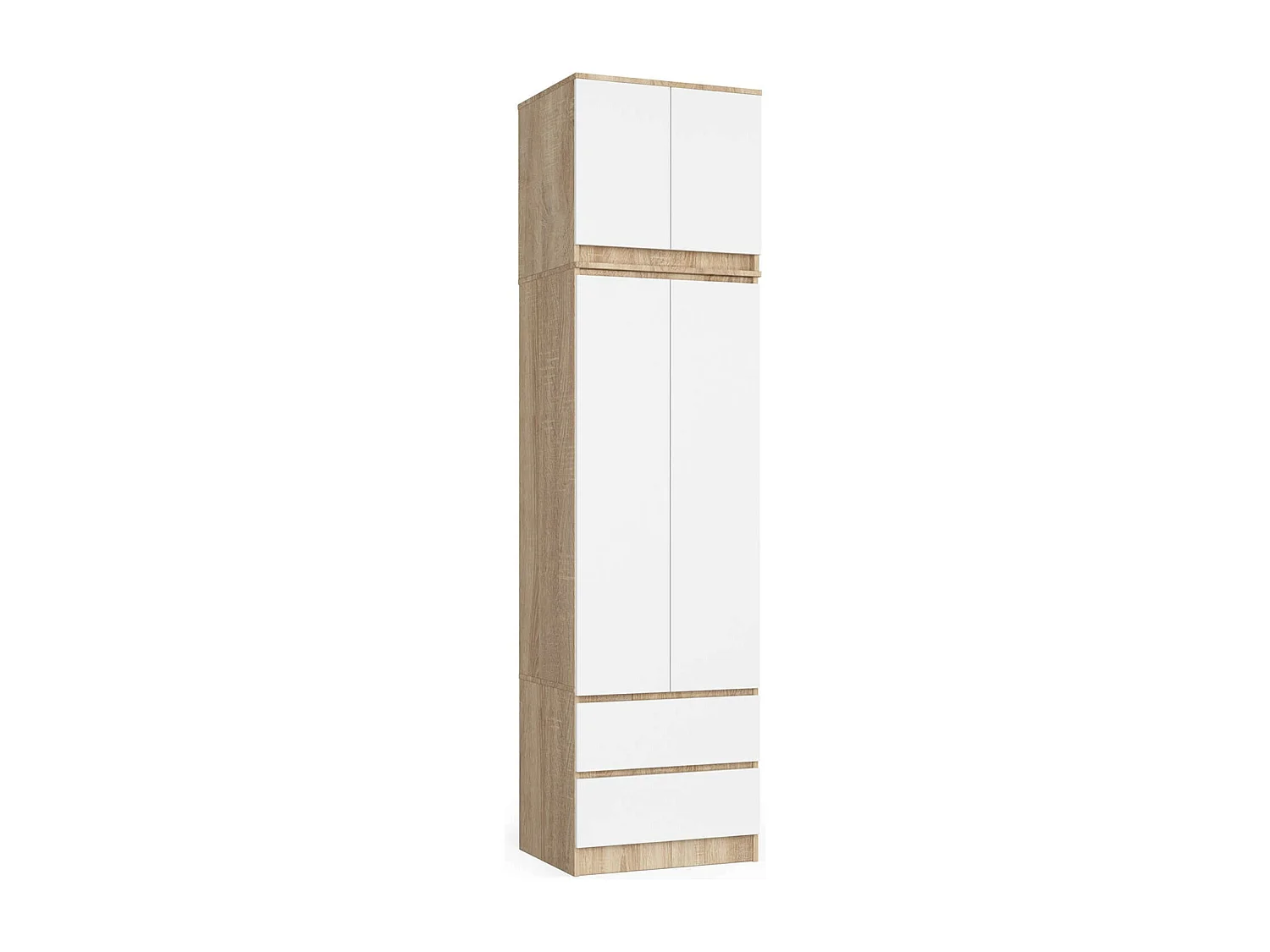 Armoire avec surmeuble AKORD S60 Chêne Sonoma 60 cm 2 portes 2 tiroirs façade Blanche 3 étagères 60x51x234 cm