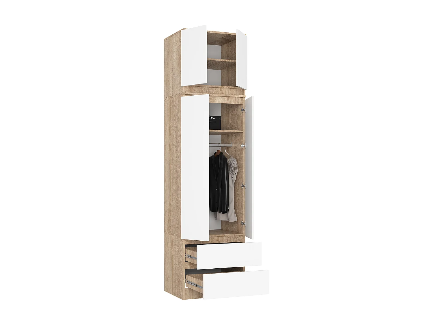 Armoire avec surmeuble AKORD S60 Chêne Sonoma 60 cm 2 portes 2 tiroirs façade Blanche 3 étagères 60x51x234 cm