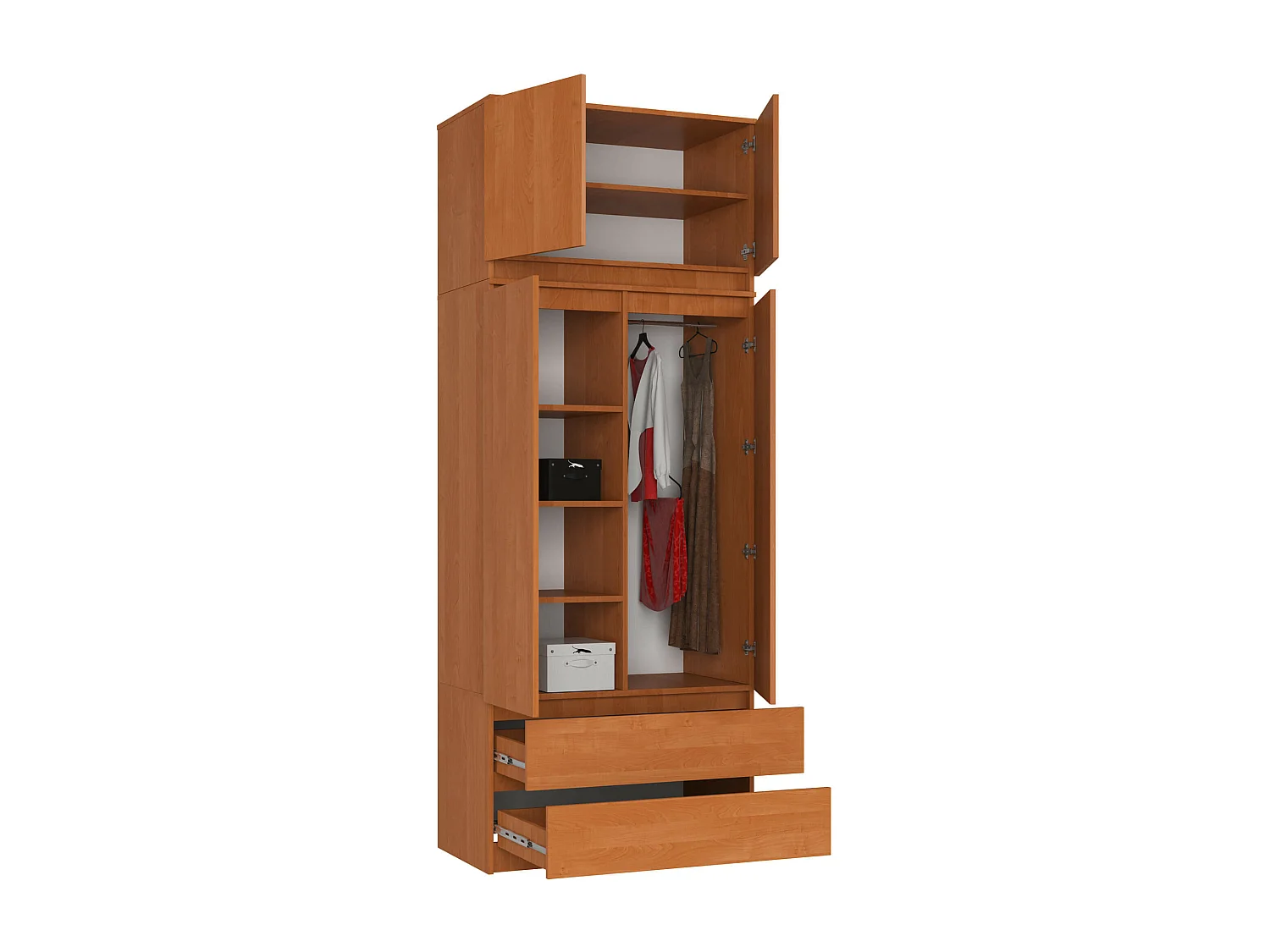 Kleiderschrank AKORD S90 mit Aufsatz Erle 90 cm 2 Türen 2 Schubladen 6 Ebenen B90 x H234 x T51 cm