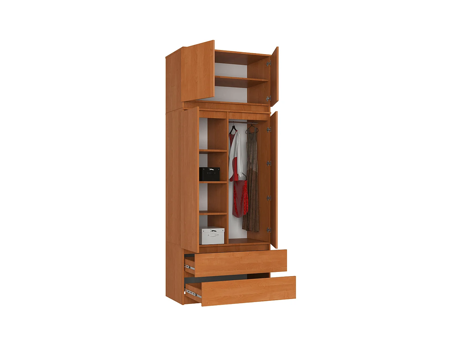 Szafa AKORD S90 z nadstawką Olcha 90 cm 2 drzwi 2 szuflady kolor Olcha mat 6 półek 90x51x234 cm