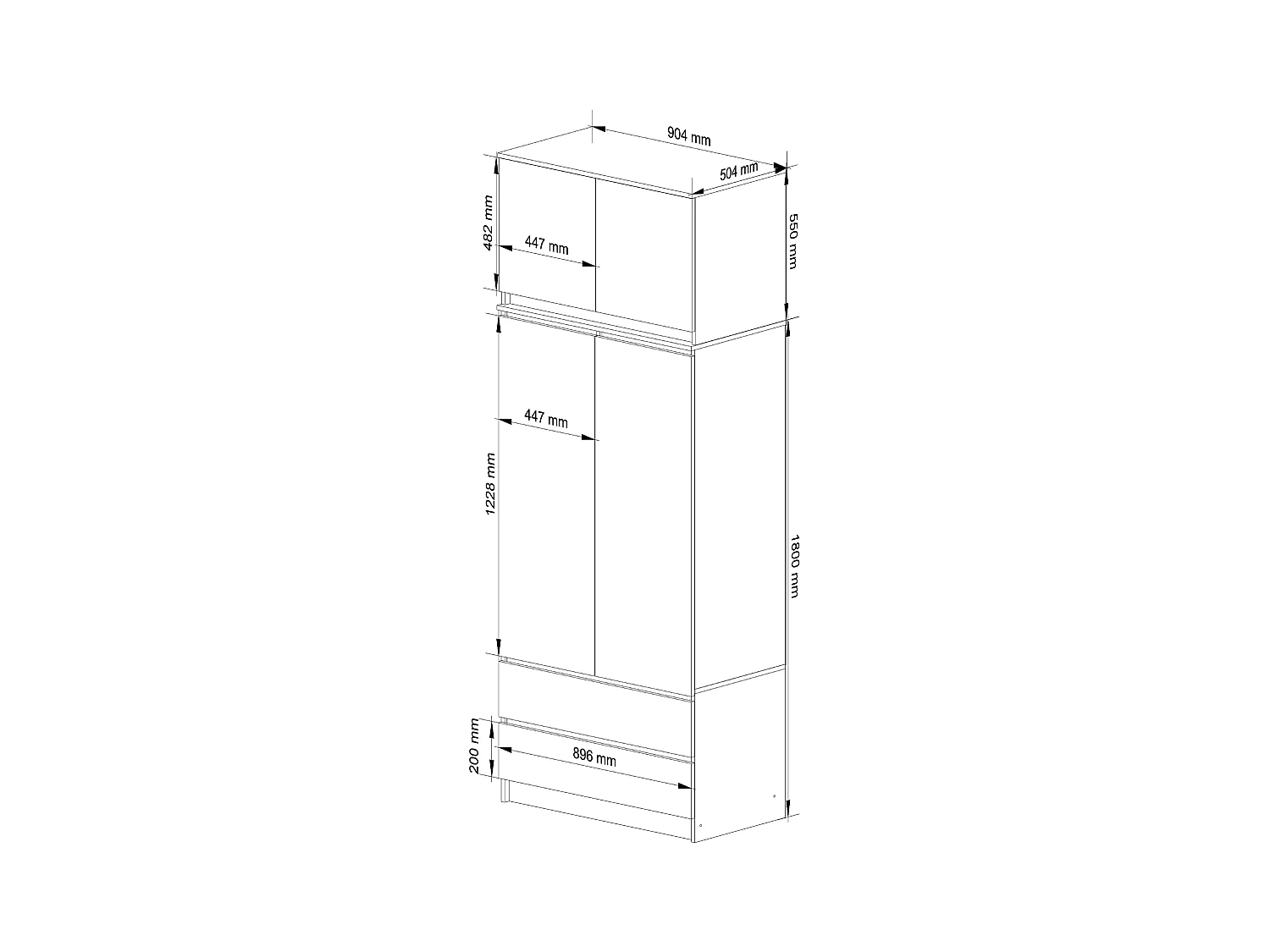 Szafa AKORD S90 z nadstawką Olcha 90 cm 2 drzwi 2 szuflady kolor Olcha mat 6 półek 90x51x234 cm
