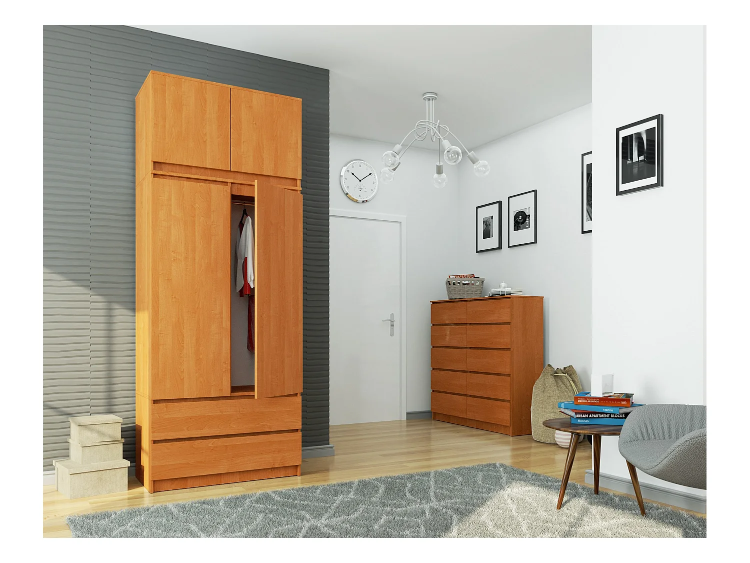 Szafa AKORD S90 z nadstawką Olcha 90 cm 2 drzwi 2 szuflady kolor Olcha mat 6 półek 90x51x234 cm