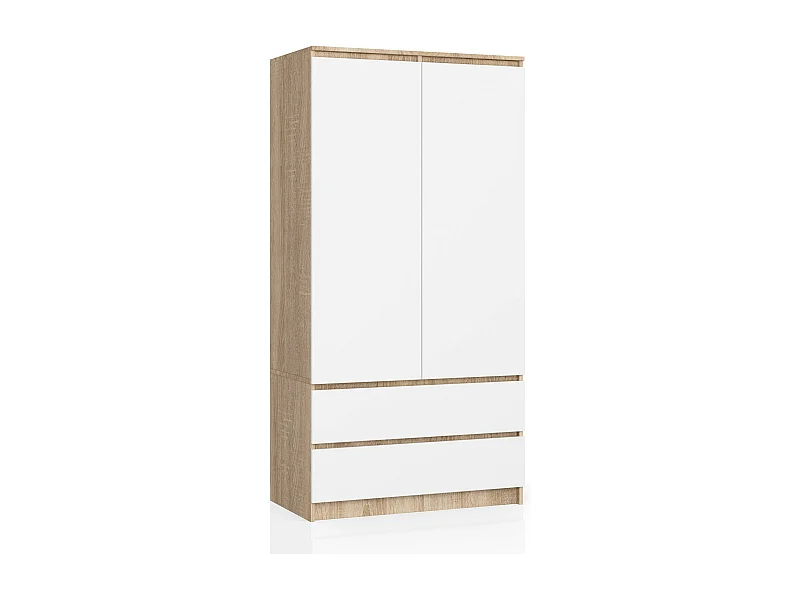 Kast "Sonoma Wit" S90 2D 2SZ - Moderne Opbergkast met 2 Deuren en 2 Laden, 90 cm Breed, DIY Montage, Mat Afwerking, Dons-Sonoma en Witte Kleur