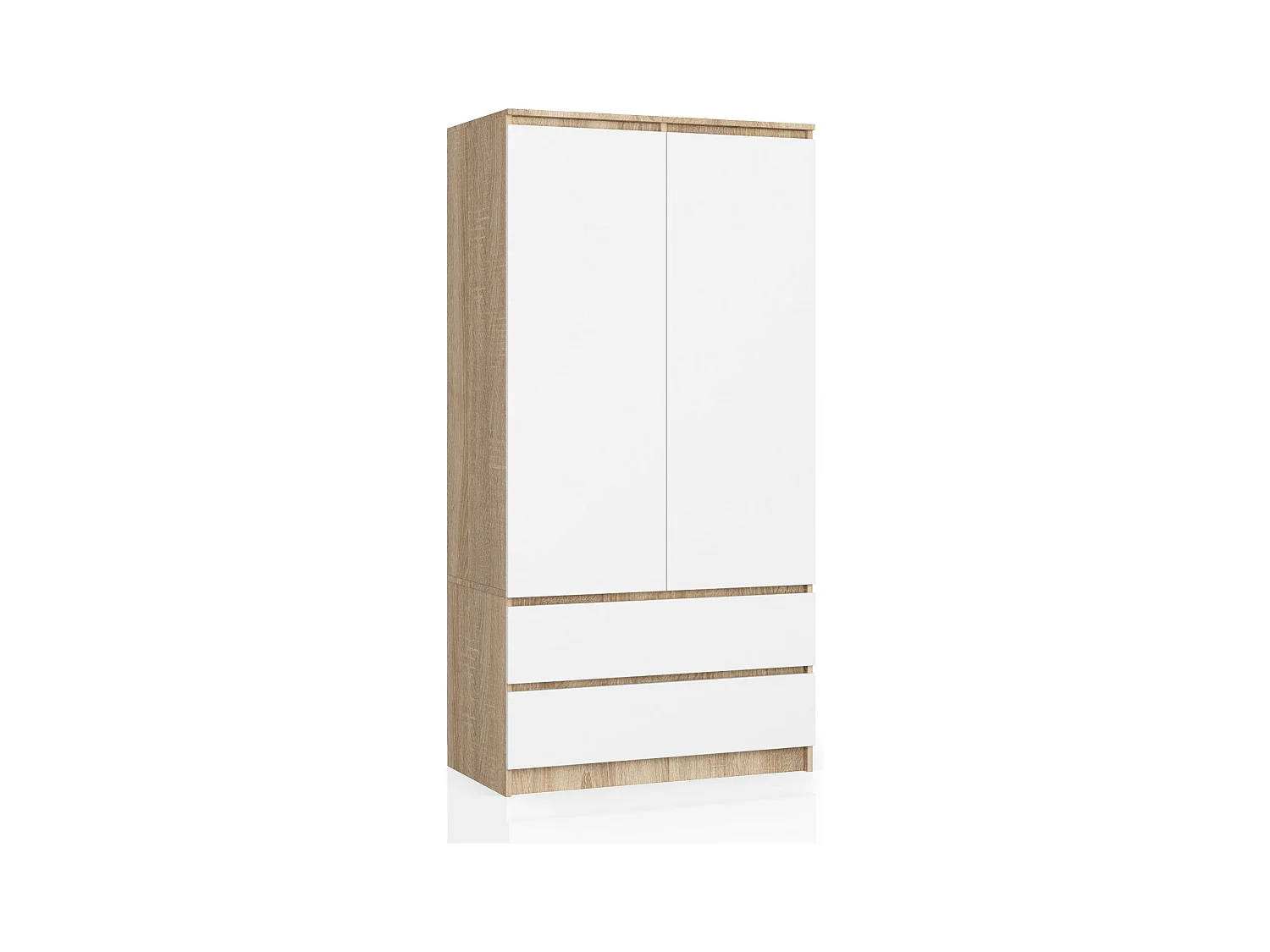 Armoire AKORD S90 Chêne Sonoma 90 cm 2 portes 2 tiroirs façade Blanche 4 étagères 90x51x180 cm