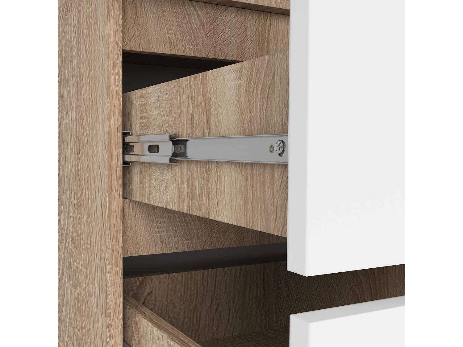 Szafa AKORD S90 Dąb Sonoma 90 cm 2 drzwi 2 szuflady kolor Biały mat 4 półki 90x51x180 cm