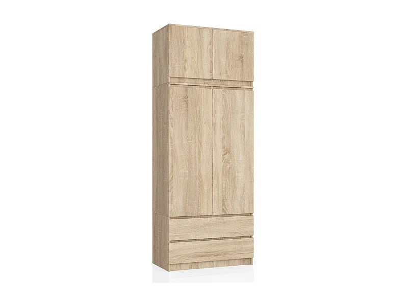 Staande Kast met Bovenkast S90 2D 2L - Dąb Sonoma, 90x234x51 cm, Lamineren, ABS Rand, 2 Lades, 6 Planken, Zelfmontage