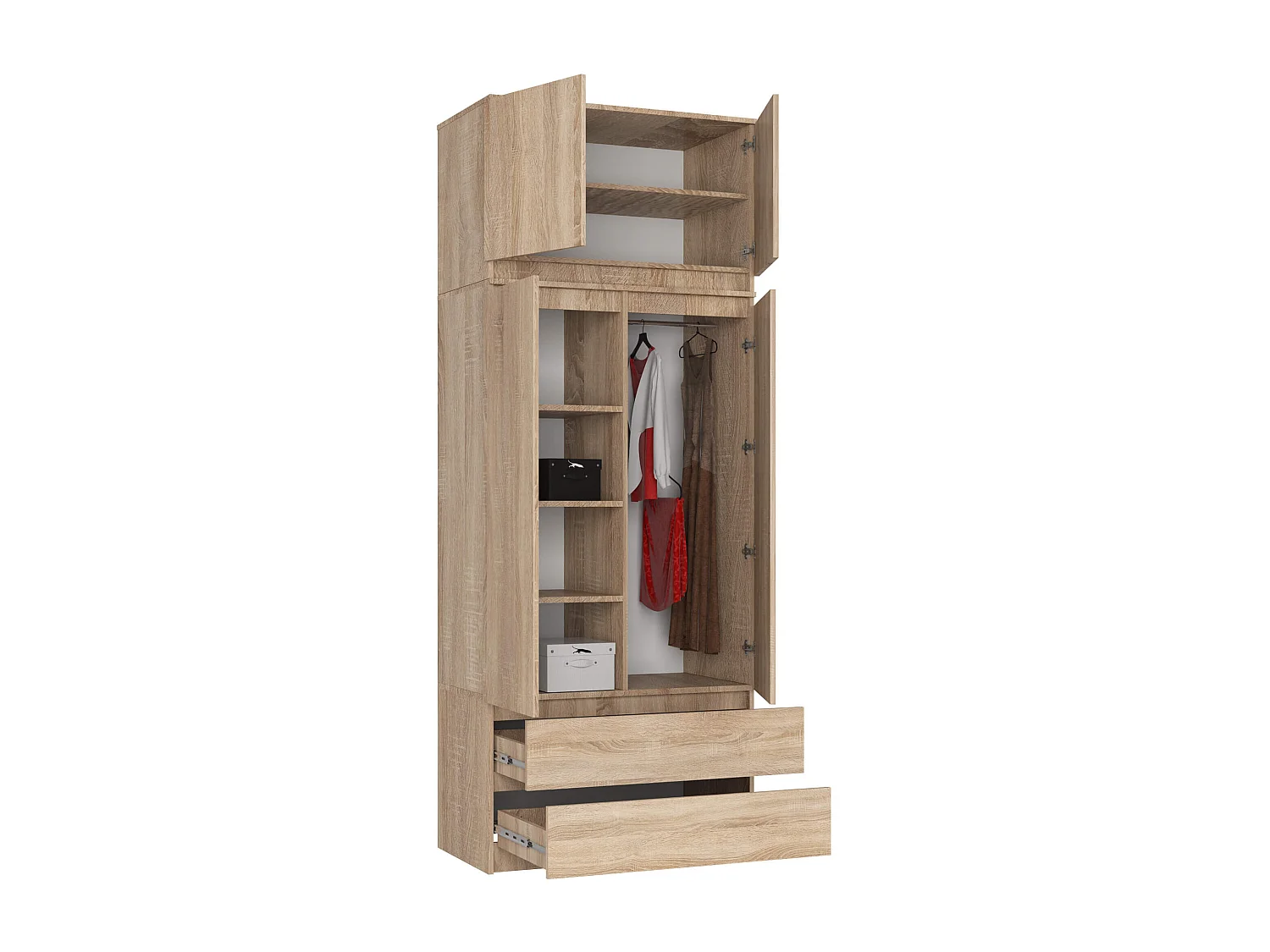 Armoire avec surmeuble AKORD S90 Chêne Sonoma 90 cm 2 portes 2 tiroirs façade Chêne Sonoma 6 étagères 90x51x234 cm