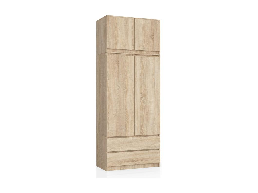 Szafa AKORD S90 z nadstawką Dąb Sonoma 90 cm 2 drzwi 2 szuflady kolor Dąb Sonoma mat 6 półek 90x51x234 cm