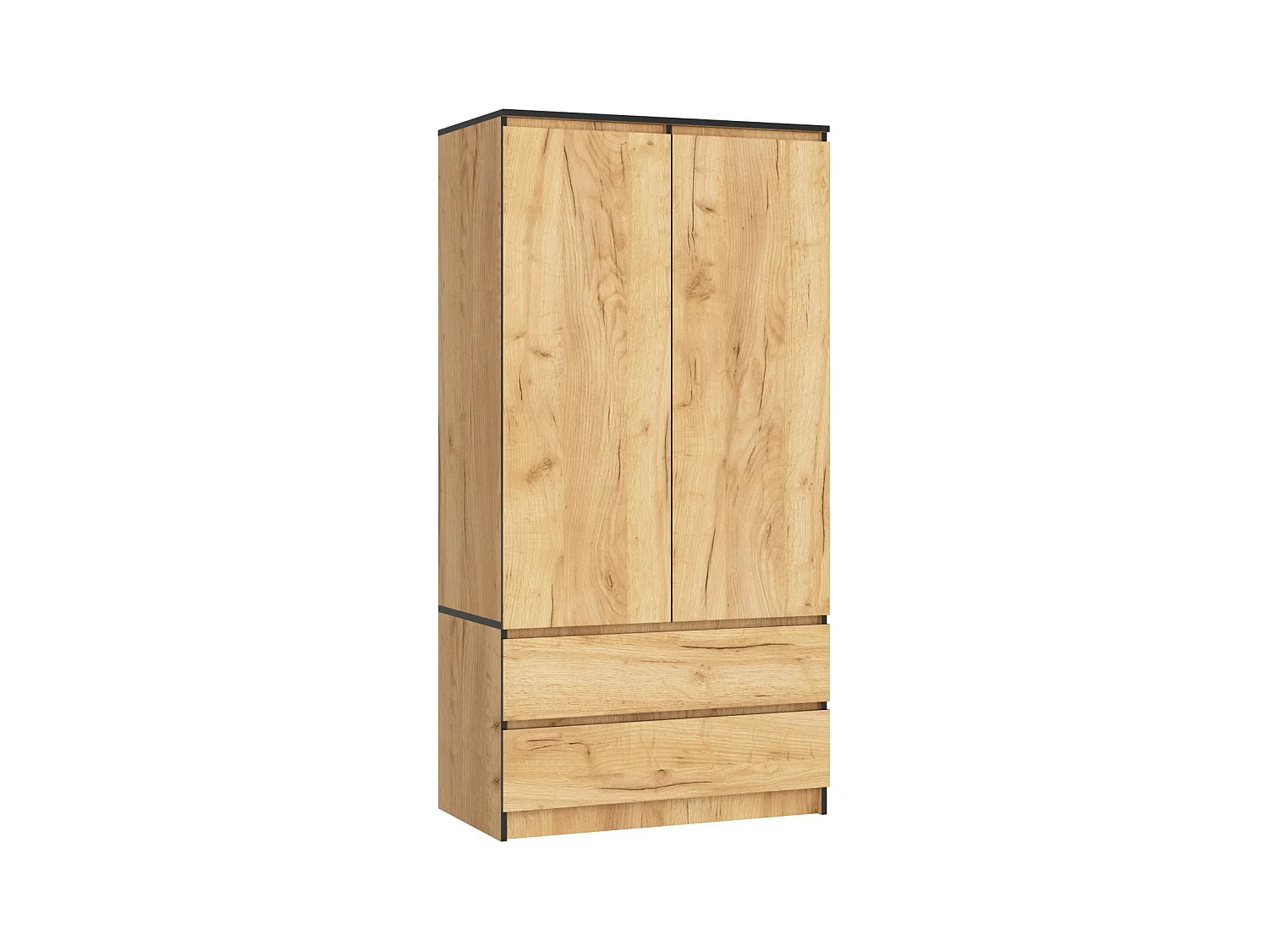 Armoire AKORD S90 Chêne Craft 90 cm 2 portes 2 tiroirs façade Chêne Craft 4 étagères 90x51x180 cm