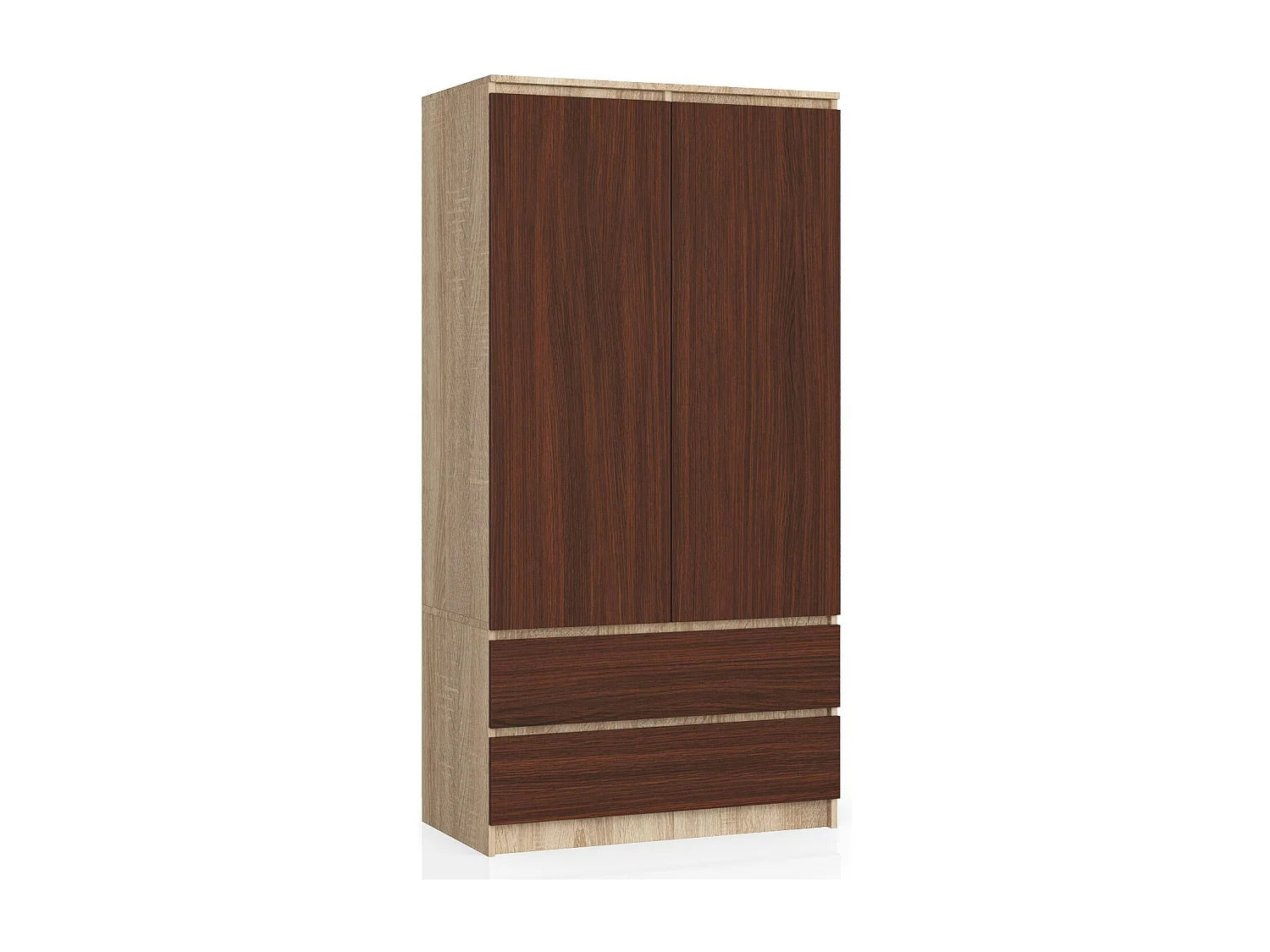 Armoire AKORD S90 Chêne Sonoma 90 cm 2 portes 2 tiroirs façade Wengé 4 étagères 90x51x180 cm