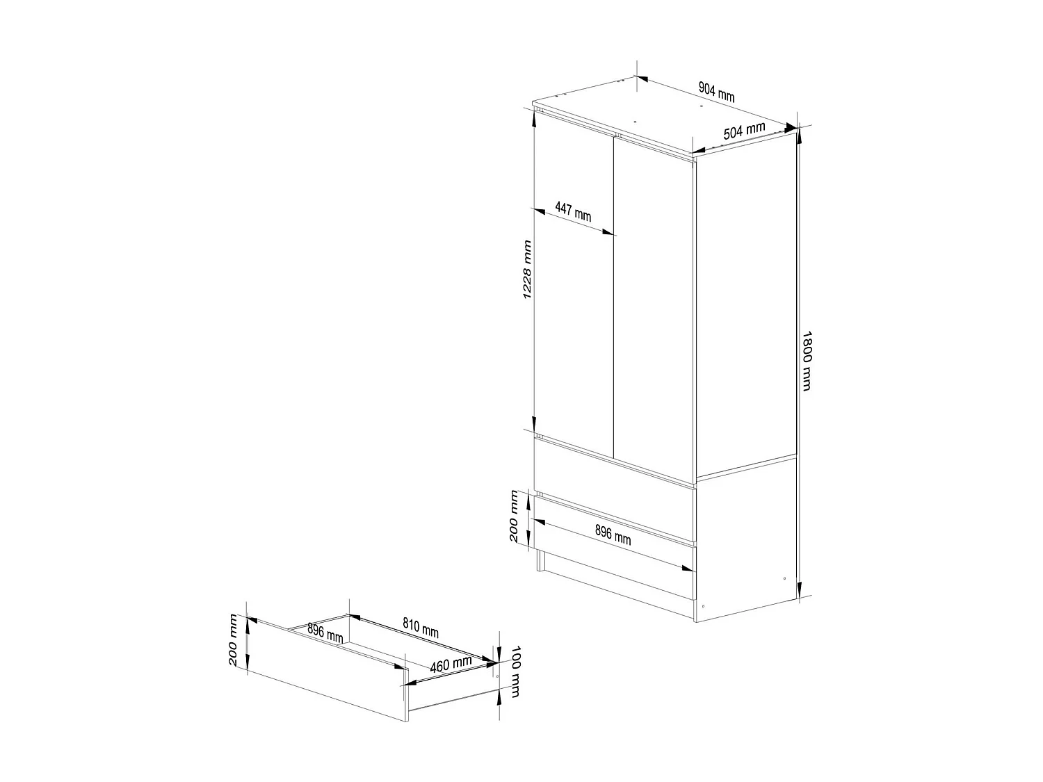 Armoire AKORD S90 Chêne Sonoma 90 cm 2 portes 2 tiroirs façade Wengé 4 étagères 90x51x180 cm