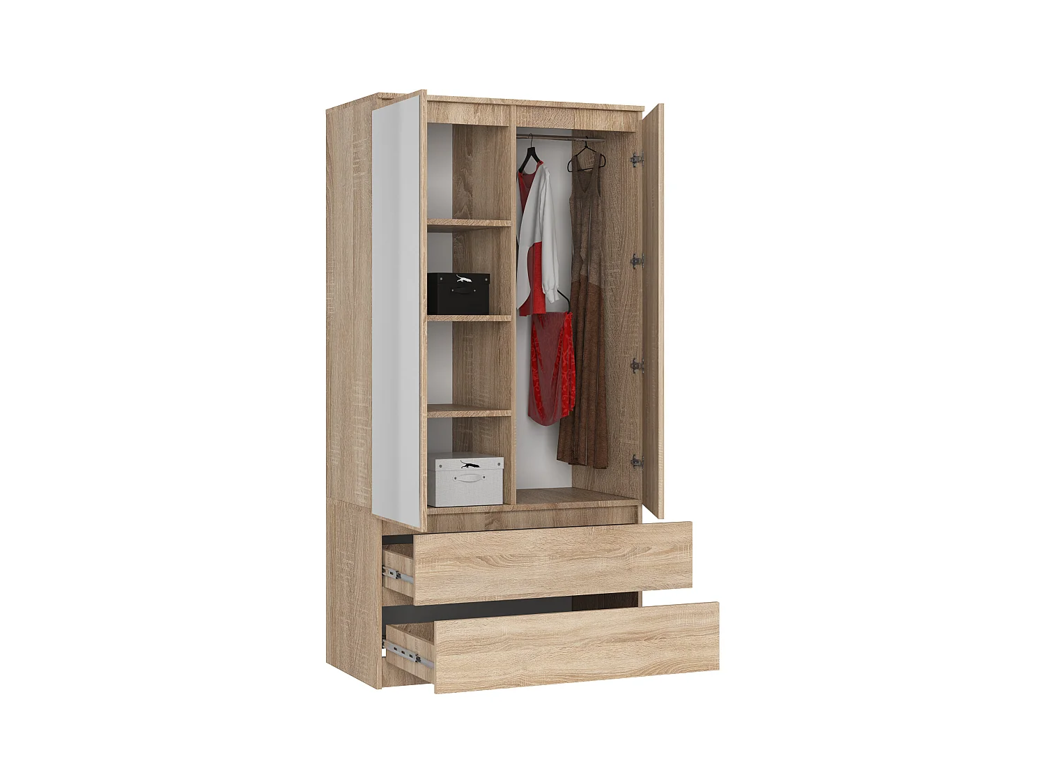Armoire AKORD S90 avec miroir Chêne Sonoma 90 cm 2 portes 2 tiroirs façade Chêne Sonoma 4 étagères 90x51x180 cm