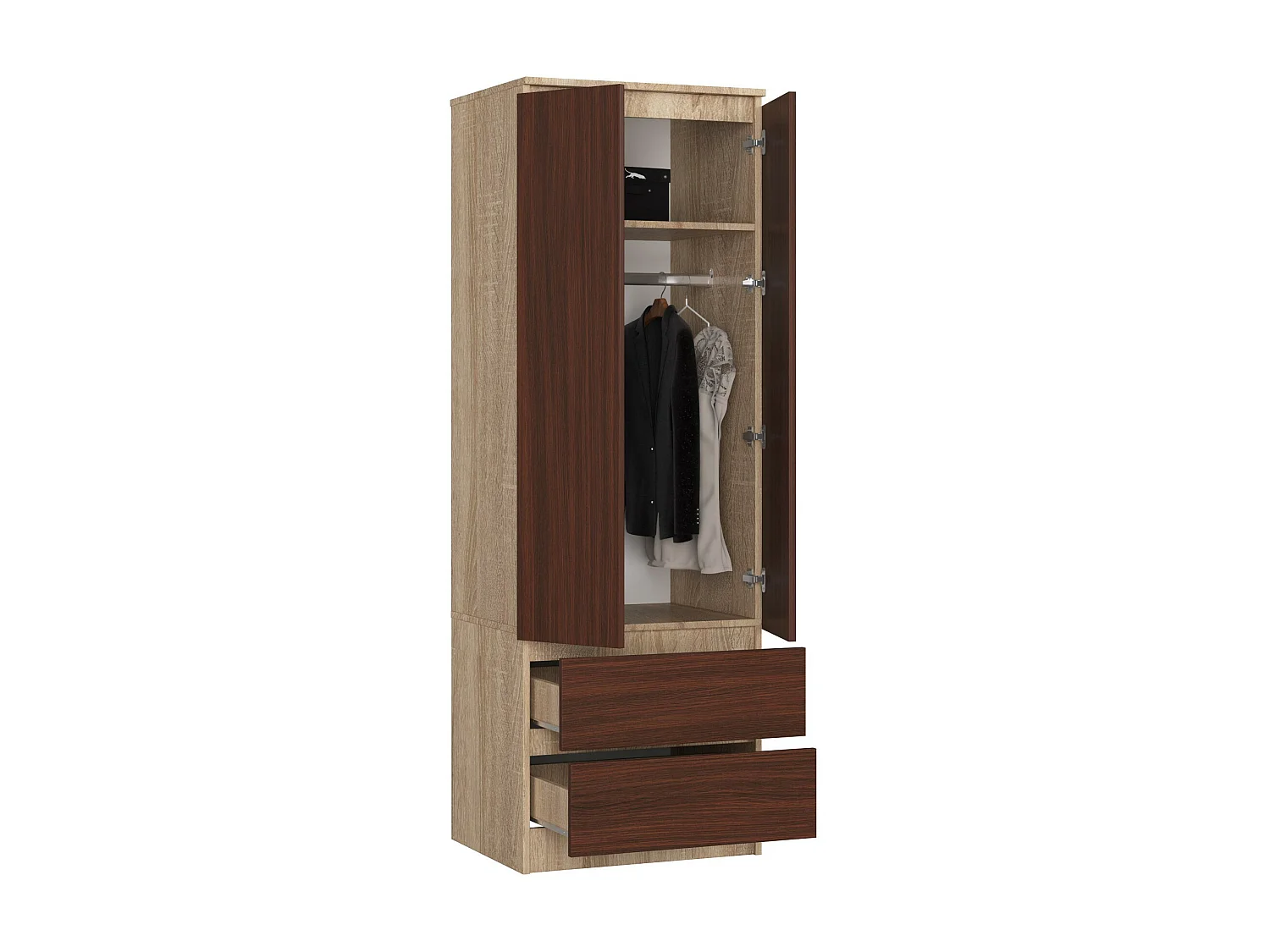 Kleiderschrank AKORD S60 Sonoma-Eiche 60 cm 2 Türen 2 Schubladen Regal Front Wenge B60 x H180 x T51 cm