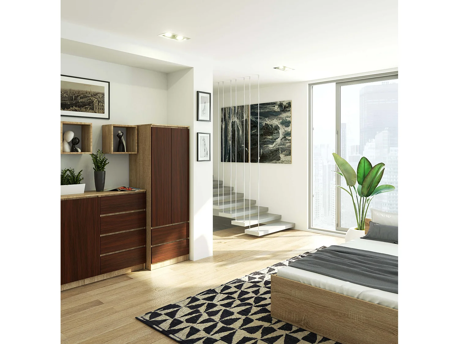 Kleiderschrank AKORD S60 Sonoma-Eiche 60 cm 2 Türen 2 Schubladen Regal Front Wenge B60 x H180 x T51 cm