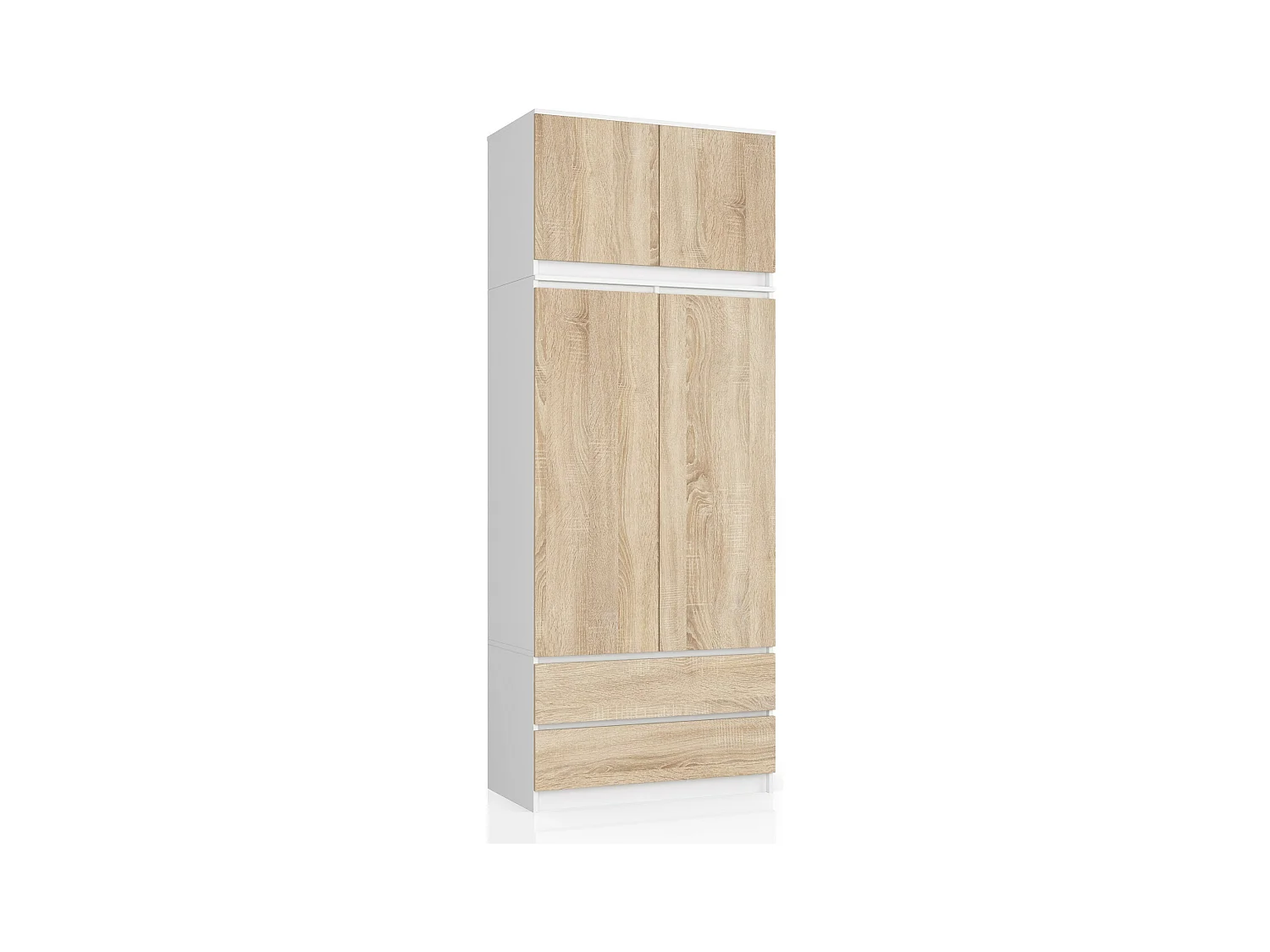 Armoire avec surmeuble AKORD S90 Blanche 90 cm 2 portes 2 tiroirs façade Chêne Sonoma 6 étagères 90x51x234 cm