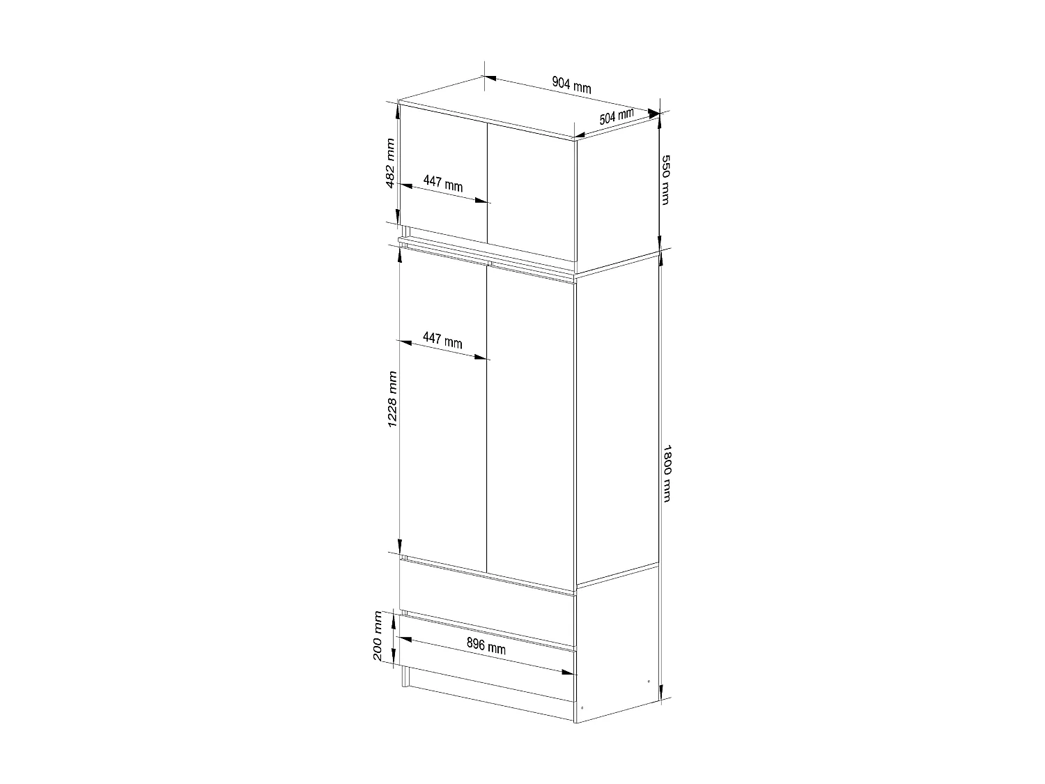 Armoire avec surmeuble AKORD S90 Blanche 90 cm 2 portes 2 tiroirs façade Chêne Sonoma 6 étagères 90x51x234 cm