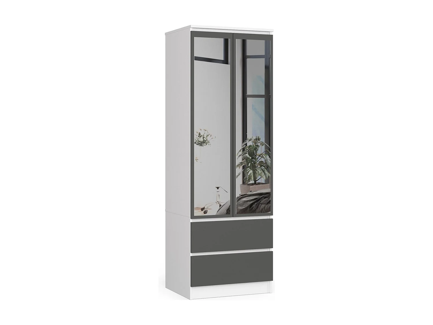 Armadio AKORD S60 Bianca 60 cm 2 ante 2 cassetti inserto frontale Grigio Grafite 60x51x180 cm