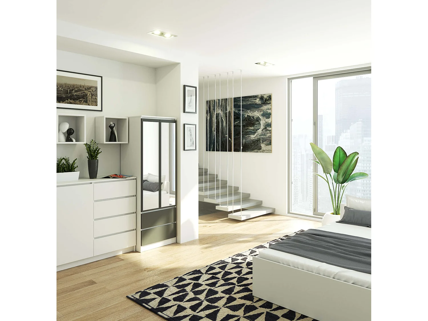 Armadio AKORD S60 Bianca 60 cm 2 ante 2 cassetti inserto frontale Grigio Grafite 60x51x180 cm