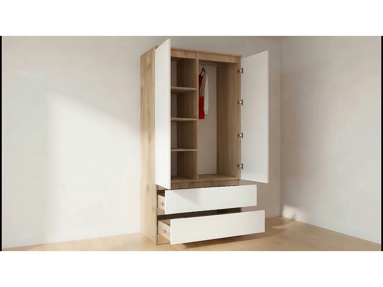 Armadio AKORD S90 Bianca 90 cm 2 ante 2 cassetti 90x51x180 cm