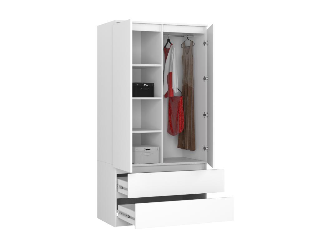 Kleiderschrank AKORD S90 Weiß 90 cm 2 Türen 2 Schubladen 4 Ebenen B90 x H180 x T51 cm