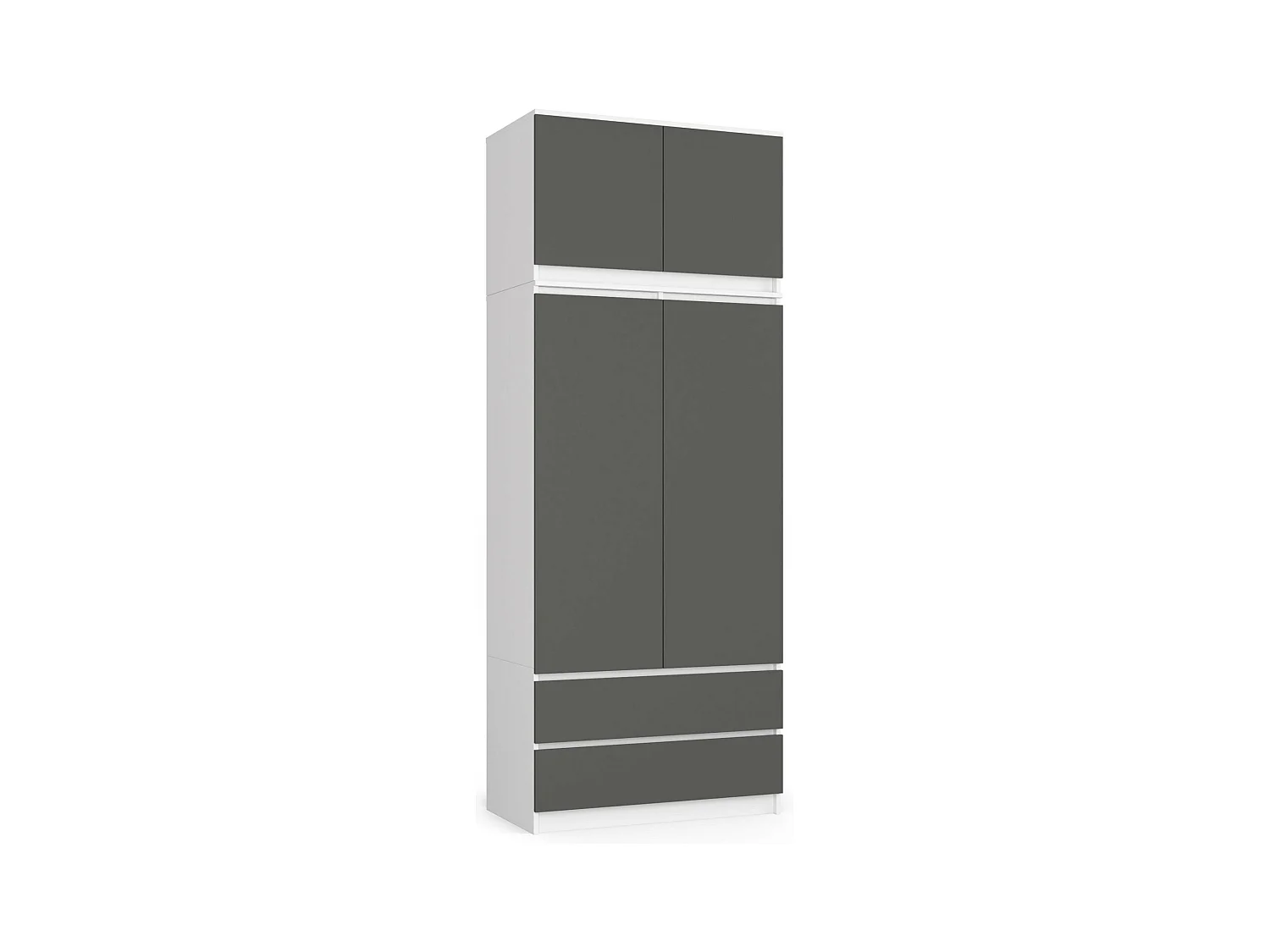Armoire avec surmeuble AKORD S90 Blanche 90 cm 2 portes 2 tiroirs façade Gris Graphite 6 étagères 90x51x234 cm