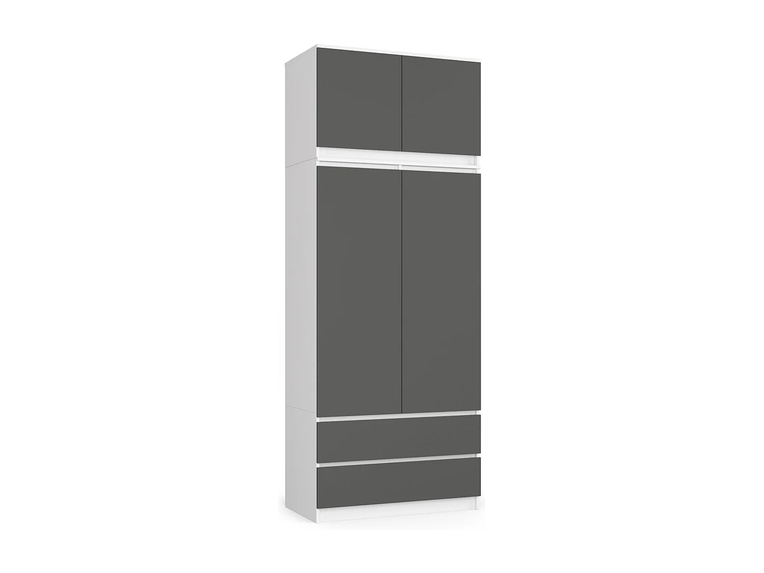 Armoire avec surmeuble AKORD S90 Blanche 90 cm 2 portes 2 tiroirs façade Gris Graphite 6 étagères 90x51x234 cm