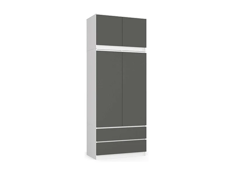 Armadio AKORD S90 con sopralzo Bianca 90 cm 2 ante 2 cassetti inserto frontale Grigio Grafite 90x51x234 cm
