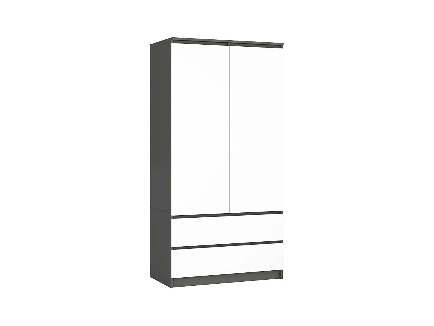 Armoire AKORD S90 Gris Graphite 90 cm 2 portes 2 tiroirs façade Blanche 4 étagères 90x51x180 cm